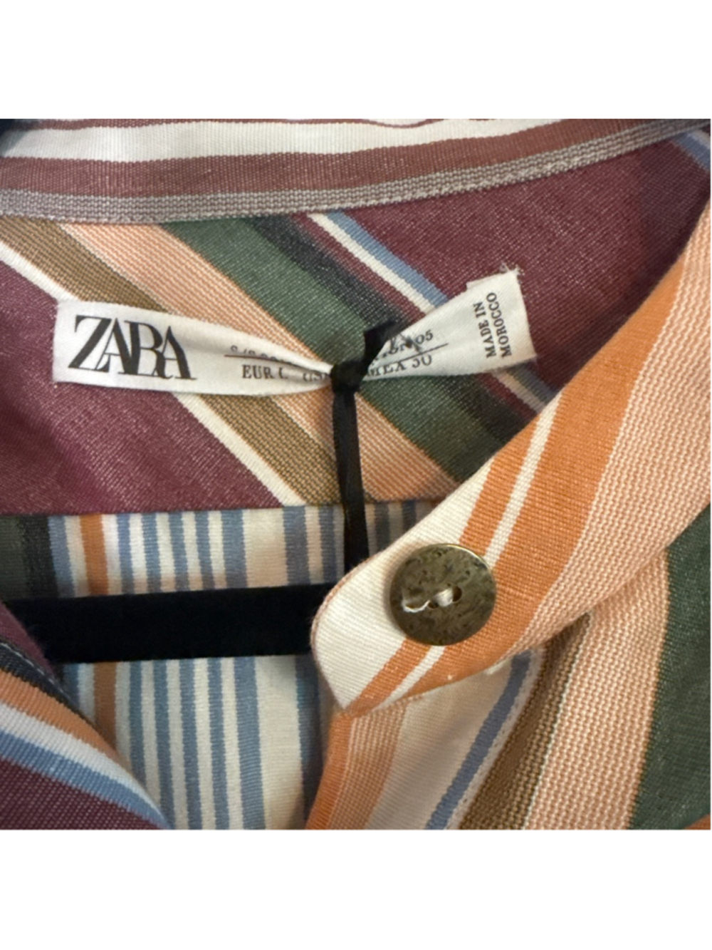 ZARA Striped Button Down Shirt L Brown Orange - Picture 4 of 7